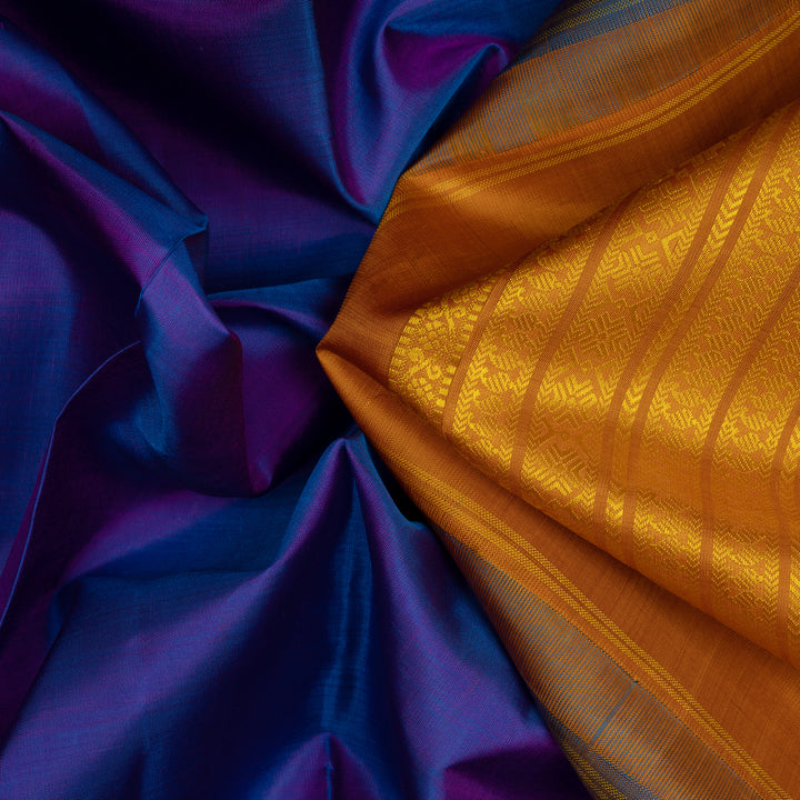 Handwoven Purple with Mustard Kanjivaram Silk Saree - 2528T011575DSC
