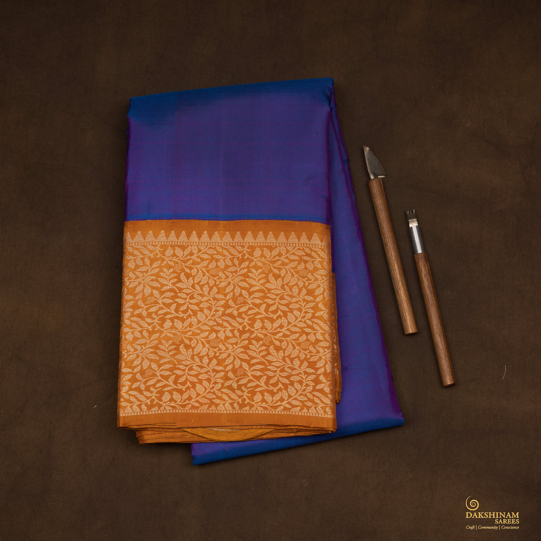 Handwoven Purple with Mustard Kanjivaram Silk Saree - 2528T011575DSC