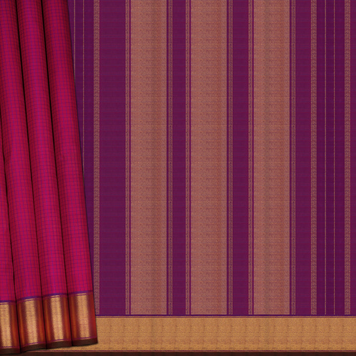 Handwoven Pink with Purple Kanjivaram Silk Saree - 2537T010747DSC