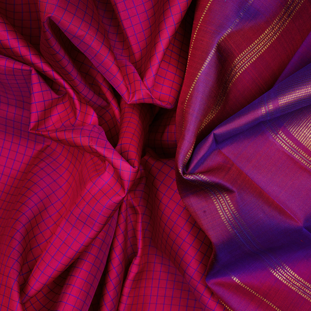 Handwoven Pink with Purple Kanjivaram Silk Saree - 2537T010747DSC