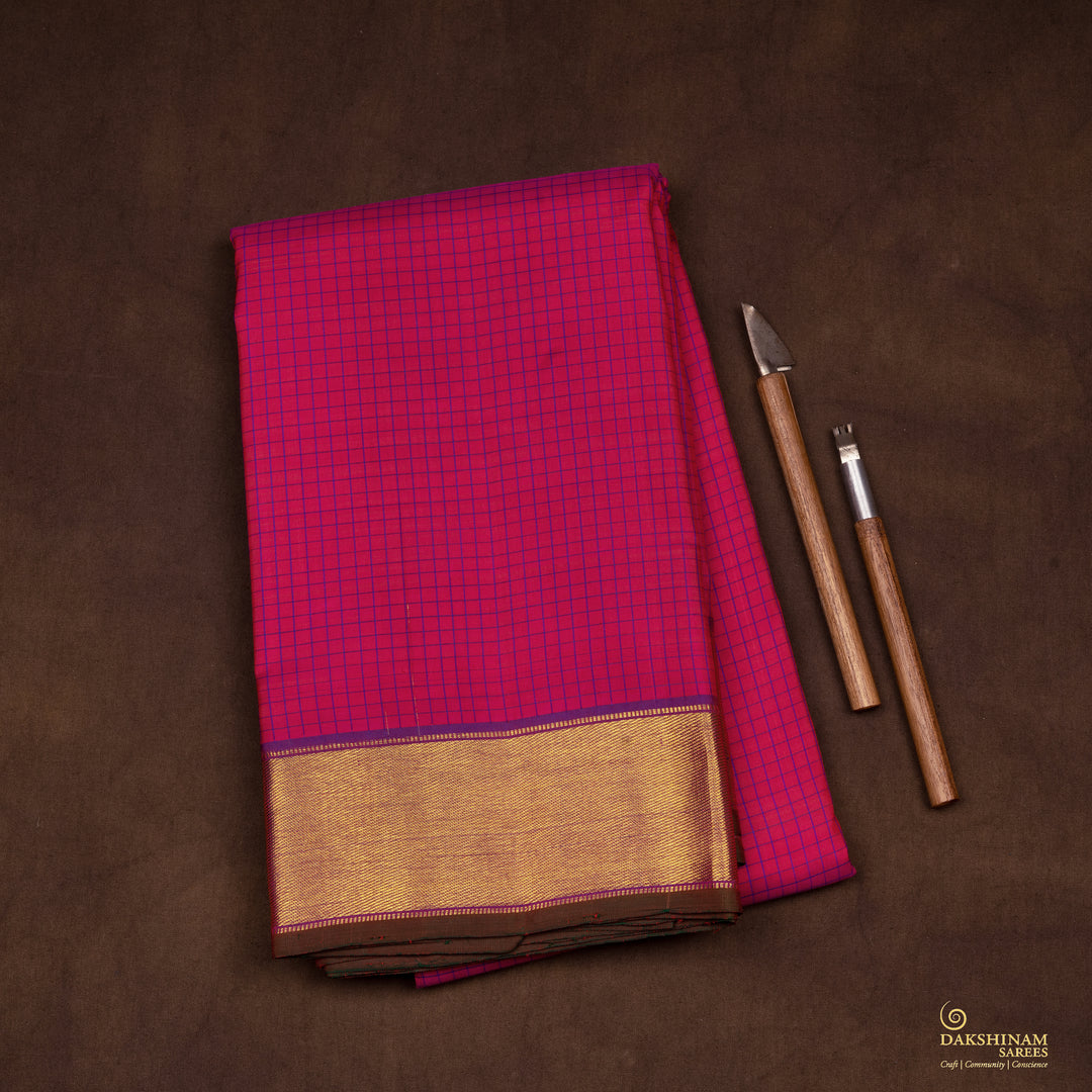Handwoven Pink with Purple Kanjivaram Silk Saree - 2537T010747DSC