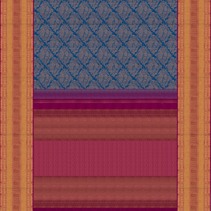 Handwoven Blue with Magenta Kanjivaram Silk Saree - 2605T012497DSC