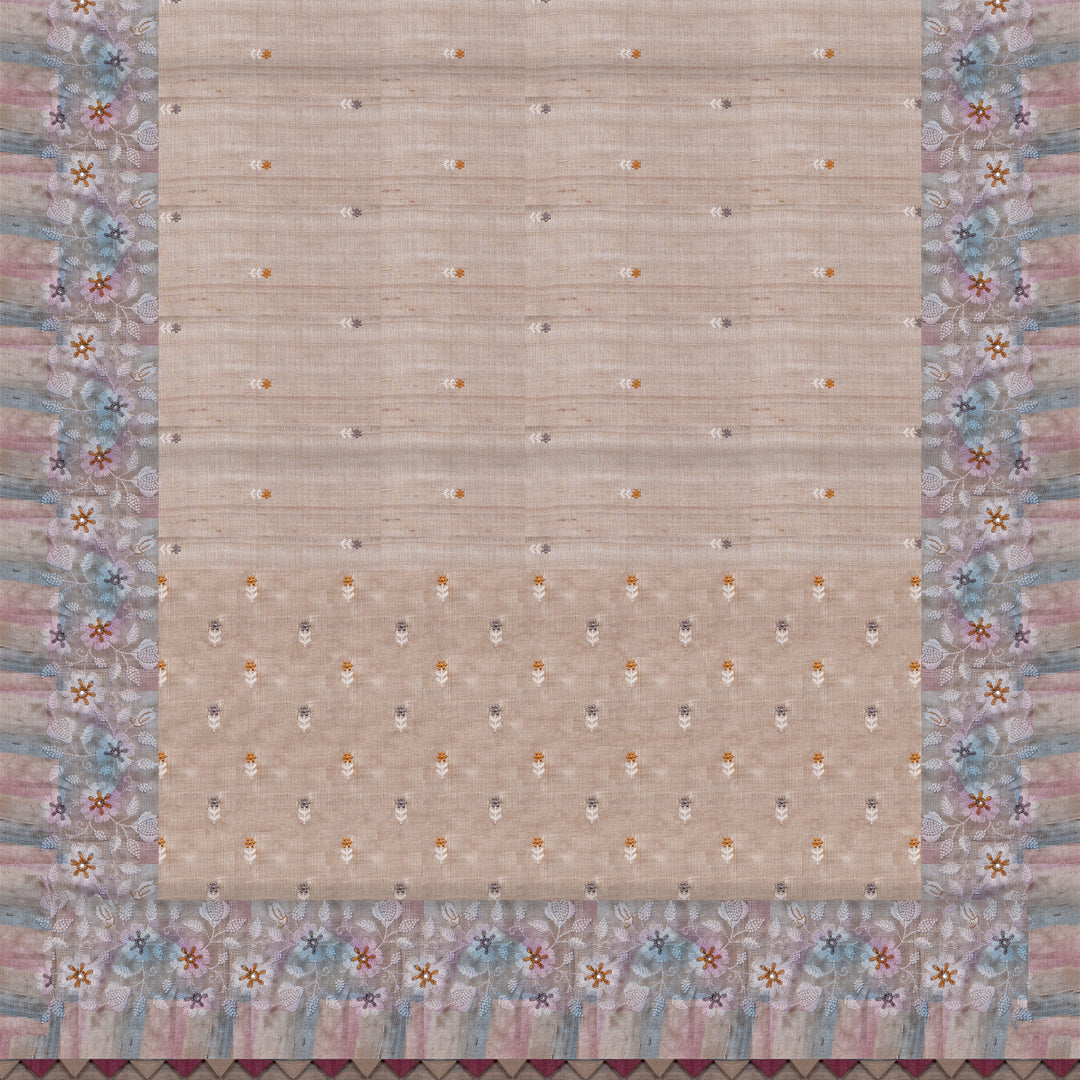 Handwoven Off-white Tussar Silk Saree - 2570T012650DSC