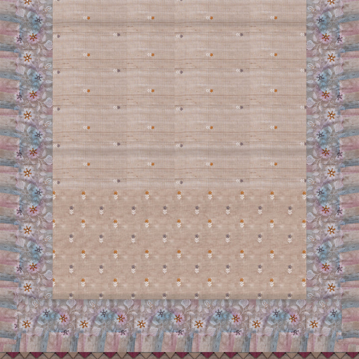 Handwoven Off-white Tussar Silk Saree - 2570T012650DSC