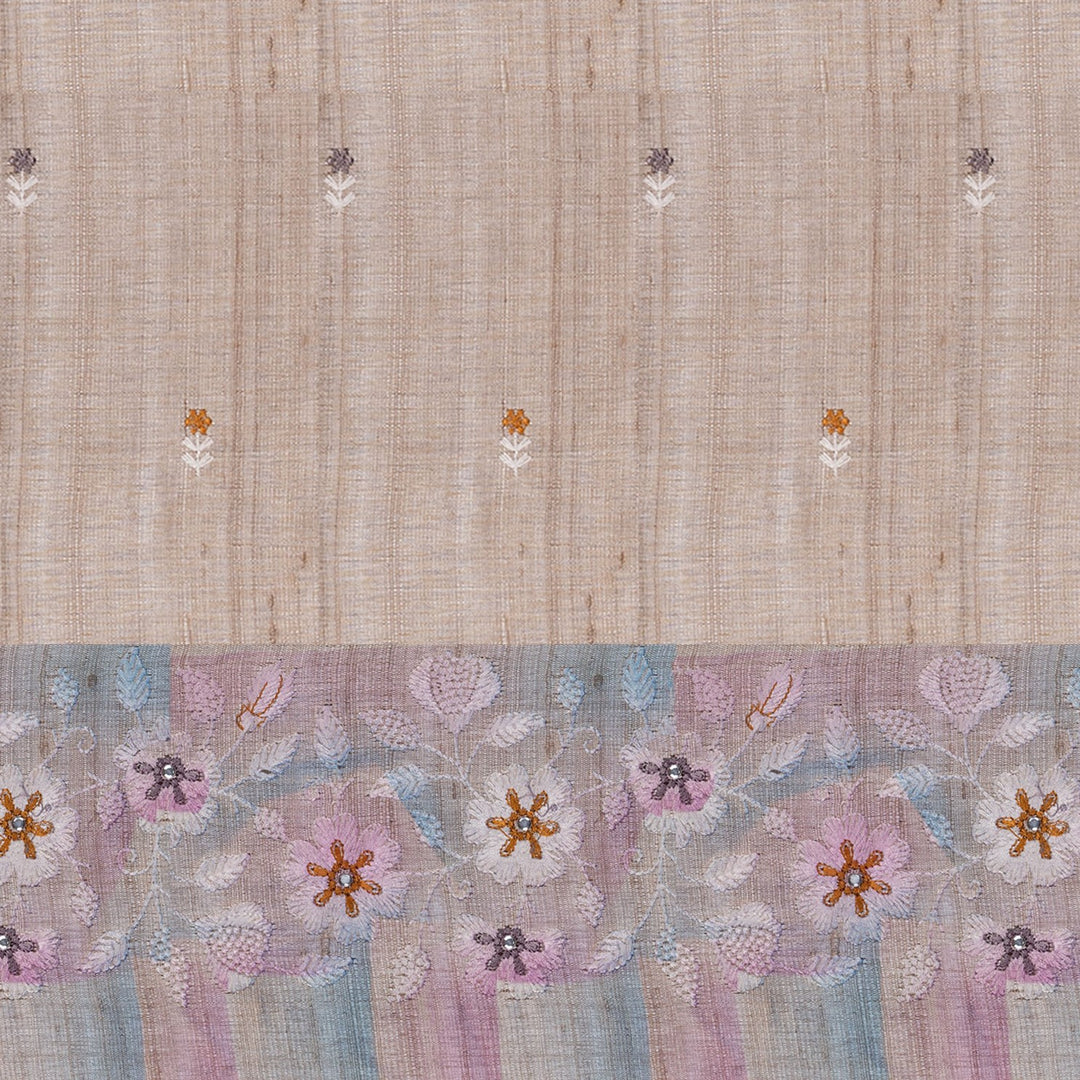 Handwoven Off-white Tussar Silk Saree - 2570T012650DSC