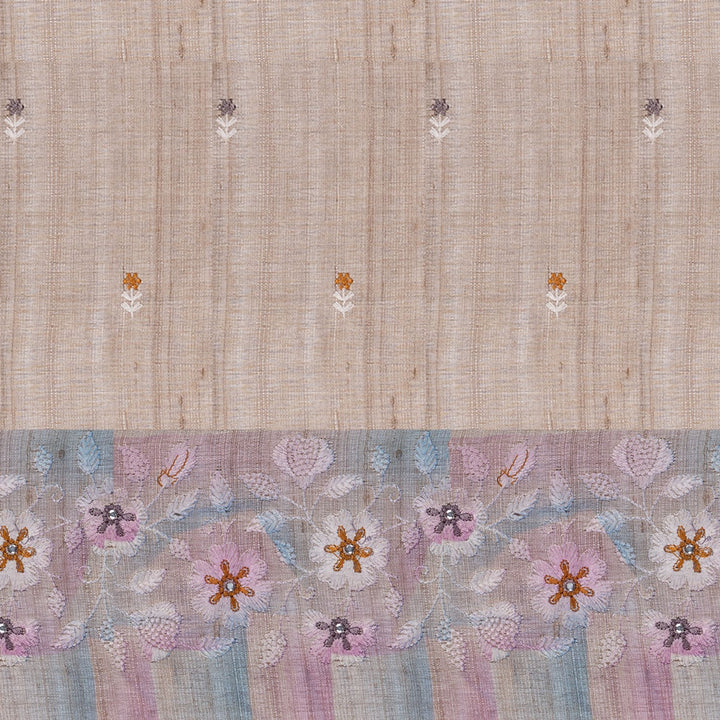Handwoven Off-white Tussar Silk Saree - 2570T012650DSC