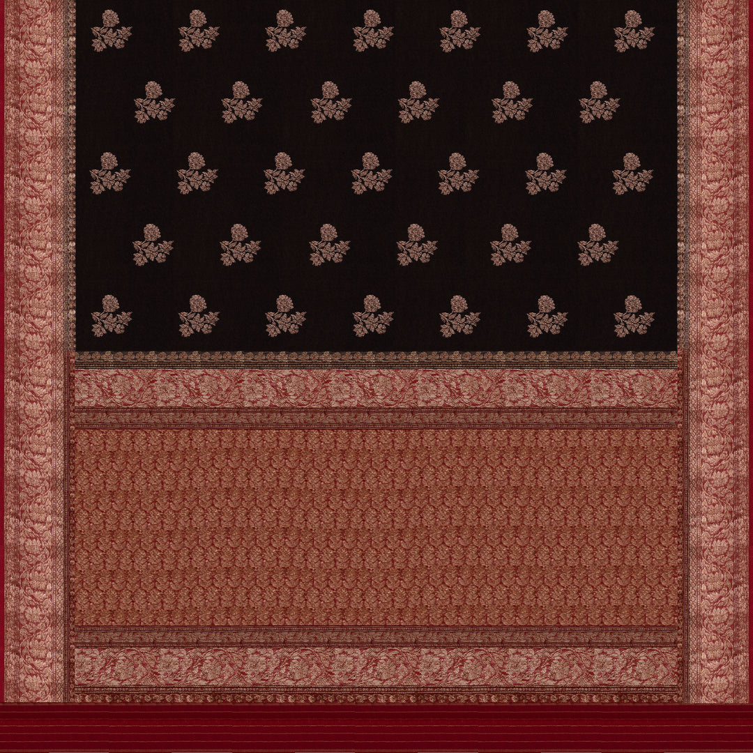 Handwoven Black with Red Banarasi Organza Silk Saree - 2602N034016DSC