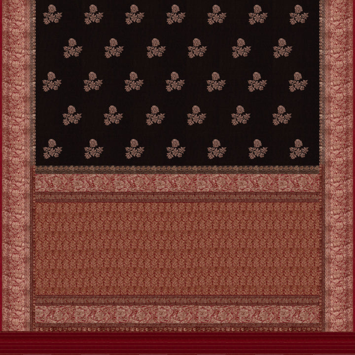 Handwoven Black with Red Banarasi Organza Silk Saree - 2602N034016DSC