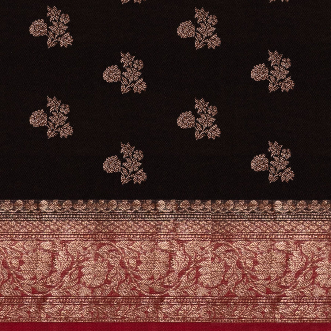 Handwoven Black with Red Banarasi Organza Silk Saree - 2602N034016DSC