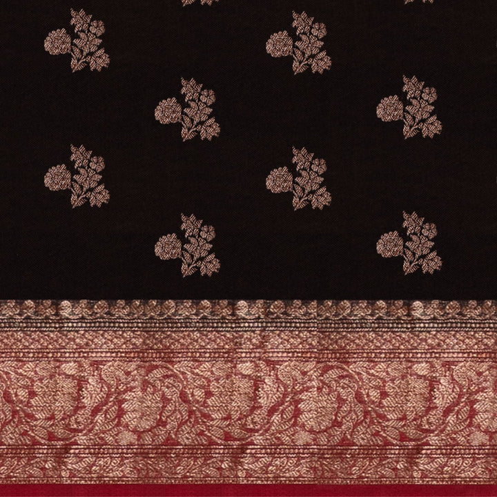 Handwoven Black with Red Banarasi Organza Silk Saree - 2602N034016DSC