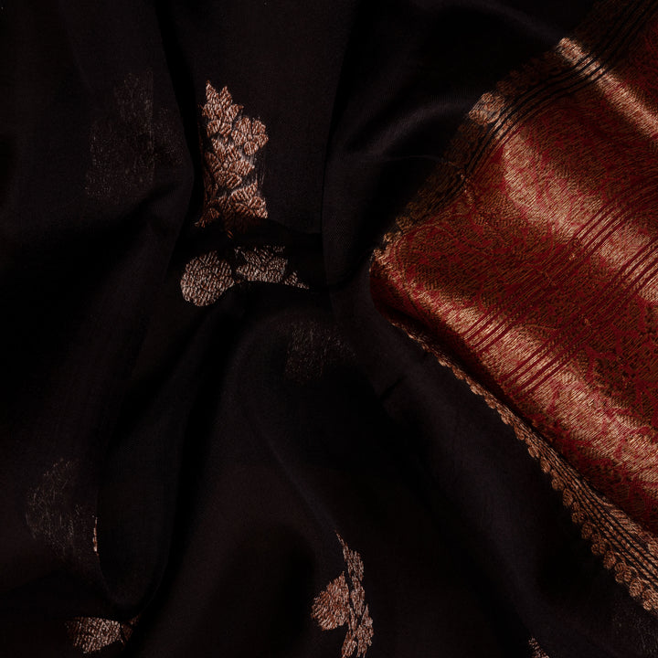 Handwoven Black with Red Banarasi Organza Silk Saree - 2602N034016DSC