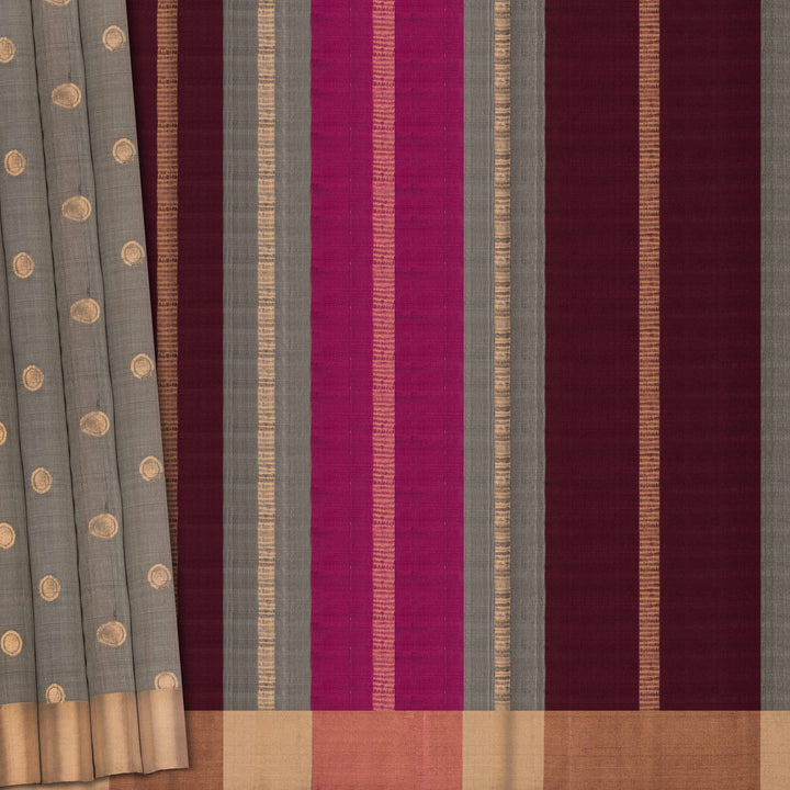 Handwoven Grey Dupion Soft Silk Saree - 2623T011538DSC