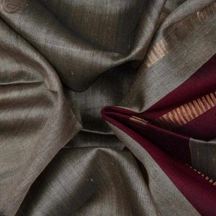 Handwoven Grey Dupion Soft Silk Saree - 2623T011538DSC