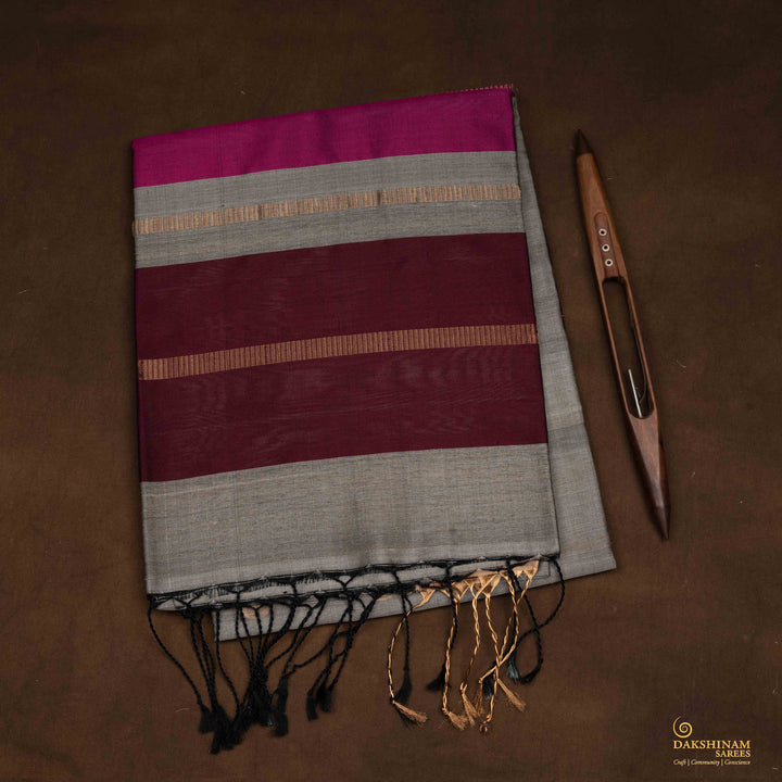 Handwoven Grey Dupion Soft Silk Saree - 2623T011538DSC