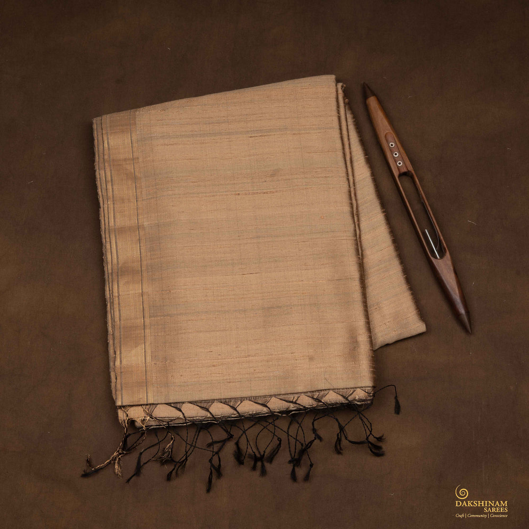 Handwoven Beige Dupion Soft Silk Saree - 2624T012524DSC