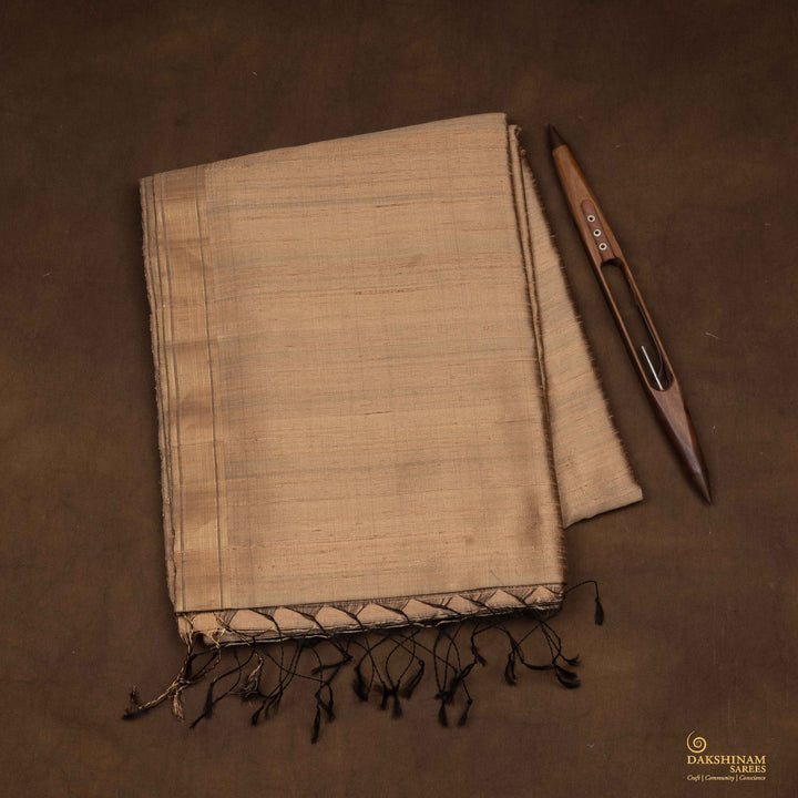Handwoven Beige Dupion Soft Silk Saree - 2624T012524DSC