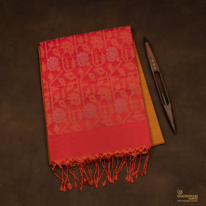 Handwoven Mustard with Orange Soft Silk Saree - 2617T011700DSC