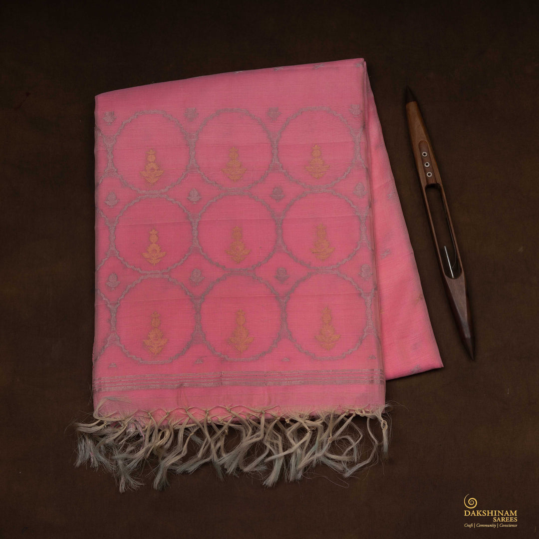 Handwoven Pink Kora Soft Silk Saree - 2637T012897DSC