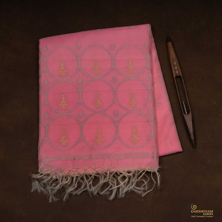 Handwoven Pink Kora Soft Silk Saree - 2637T012897DSC