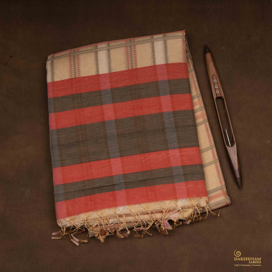 Handwoven Beige Kora Silk Saree - 2638T012889DSC