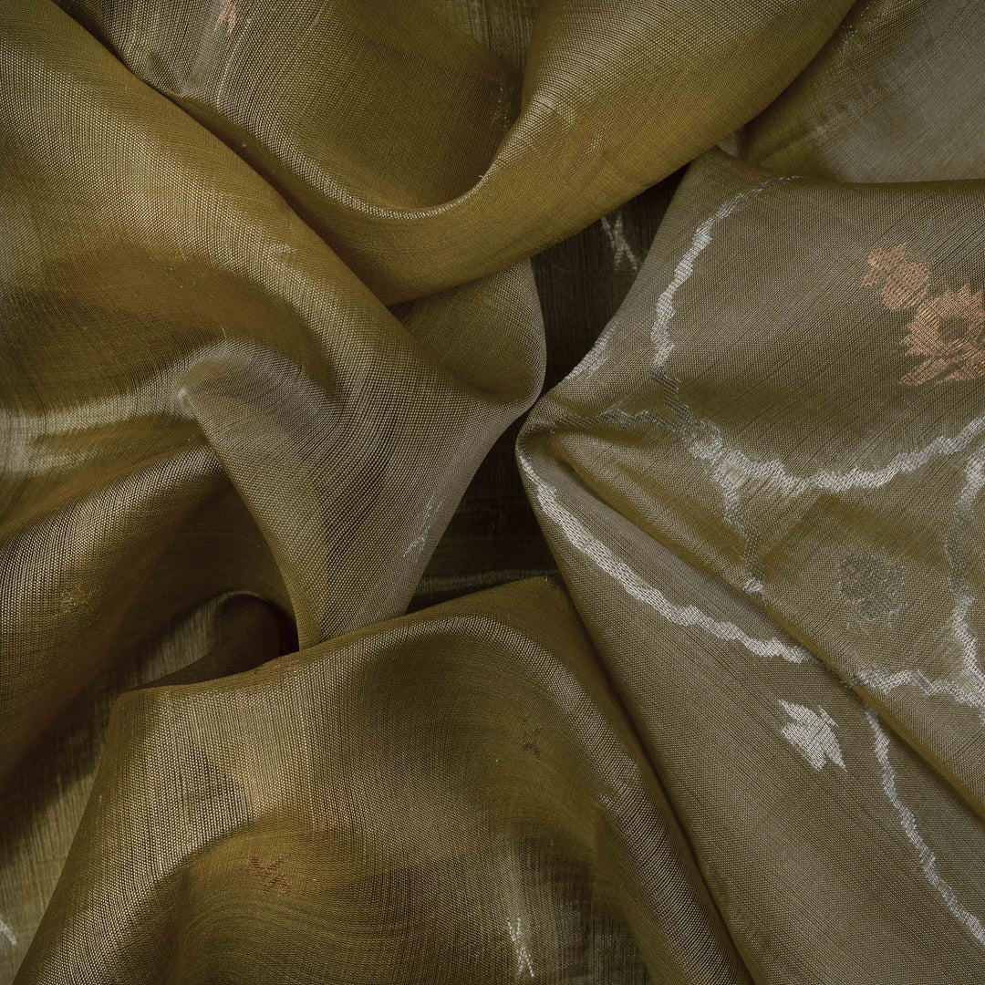 Handwoven Green Kora Soft Silk Saree - 2639T012896DSC