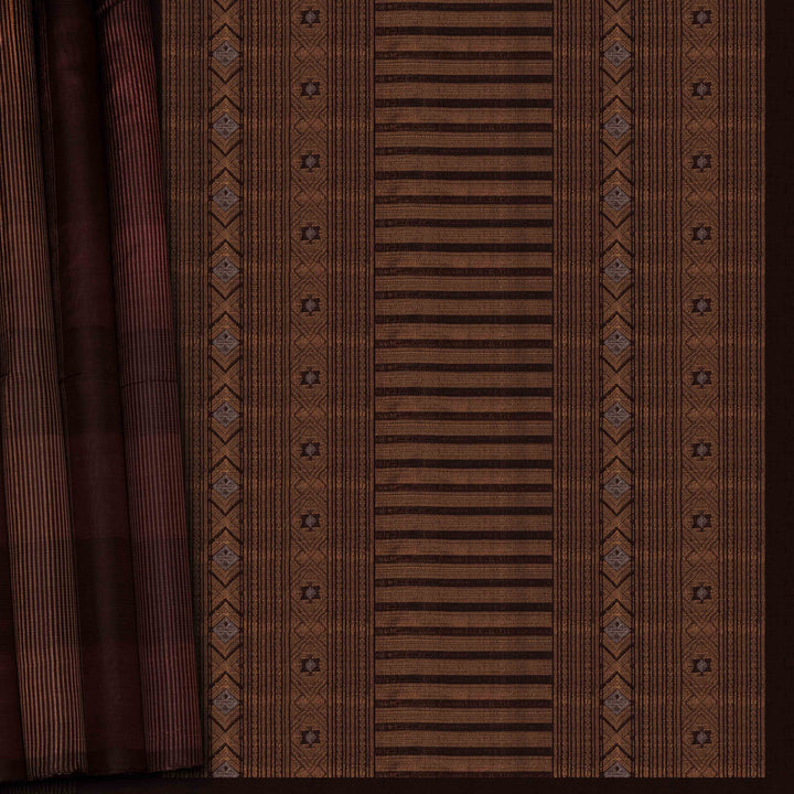 Handwoven Brown Kora Silk Saree - 2642T012891DSC