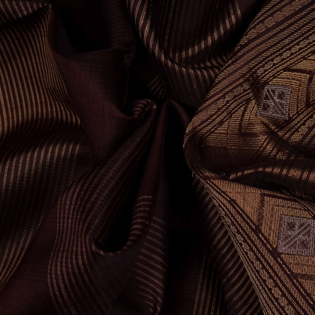 Handwoven Brown Kora Silk Saree - 2642T012891DSC