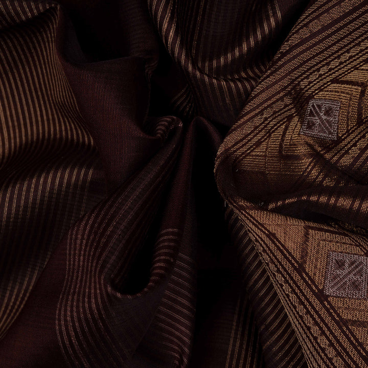 Handwoven Brown Kora Silk Saree - 2642T012891DSC