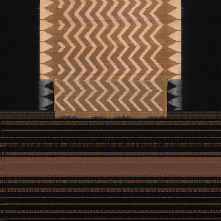 Handwoven Green with black Ikat Soft Silk Saree - 2694T012928DSC