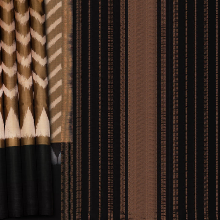 Handwoven Green with black Ikat Soft Silk Saree - 2694T012928DSC