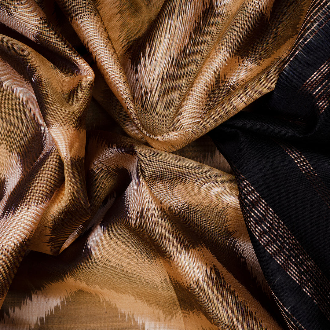 Handwoven Green with black Ikat Soft Silk Saree - 2694T012928DSC