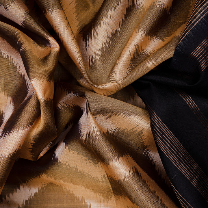 Handwoven Green with black Ikat Soft Silk Saree - 2694T012928DSC