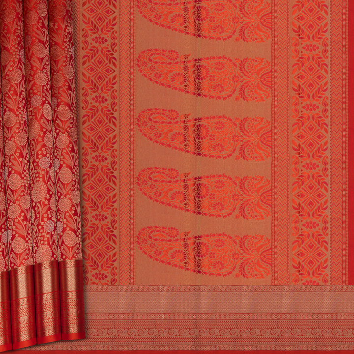 Handwoven Orange Upadda Soft Silk Saree - 2701T012940DSC