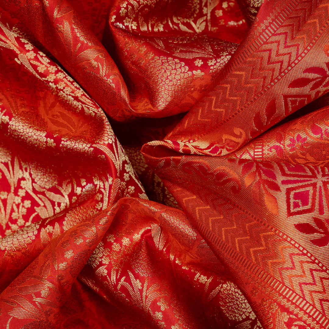 Handwoven Orange Upadda Soft Silk Saree - 2701T012940DSC