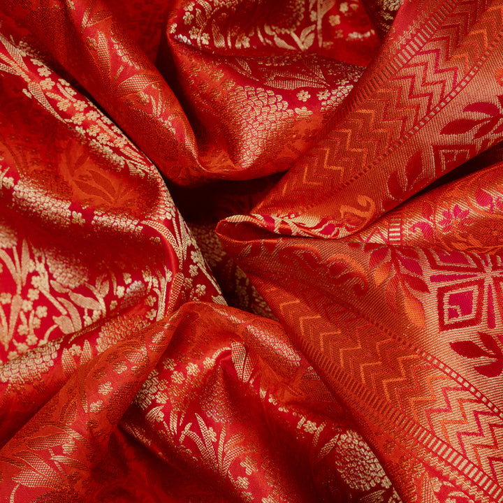 Handwoven Orange Upadda Soft Silk Saree - 2701T012940DSC