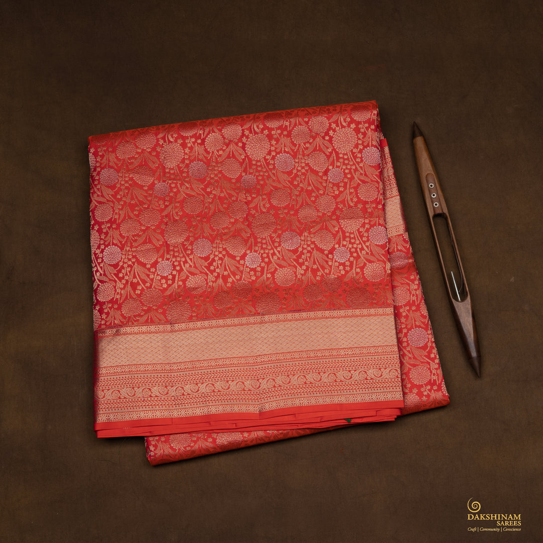 Handwoven Orange Upadda Soft Silk Saree - 2701T012940DSC