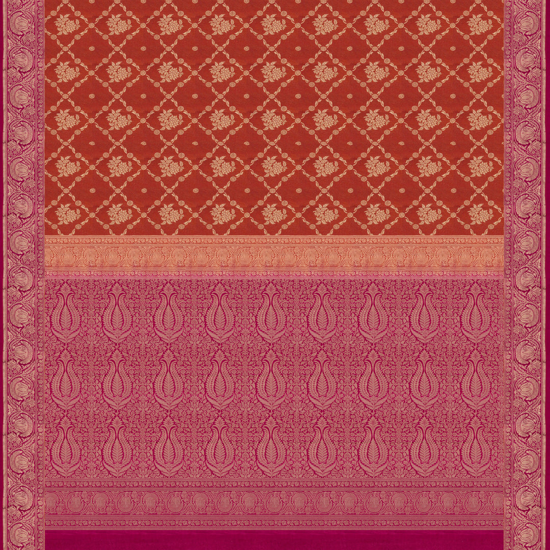 Handwoven Orange with Pink Uppada Soft Silk Saree - 2757T012979DSC