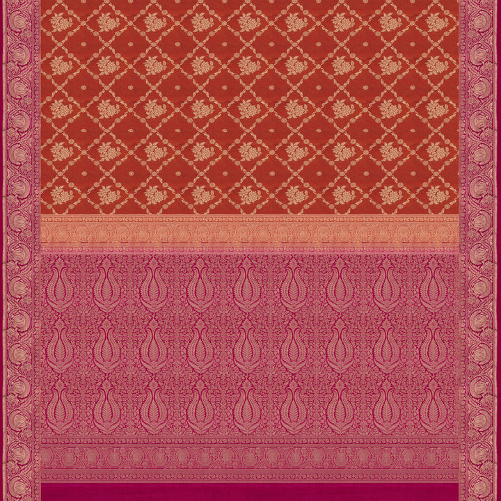 Handwoven Orange with Pink Uppada Soft Silk Saree - 2757T012979DSC