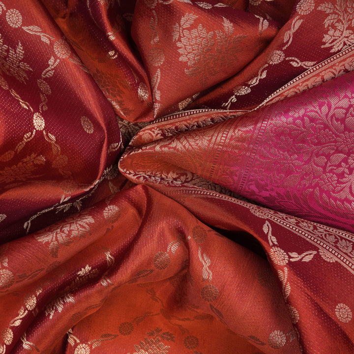 Handwoven Orange with Pink Uppada Soft Silk Saree - 2757T012979DSC