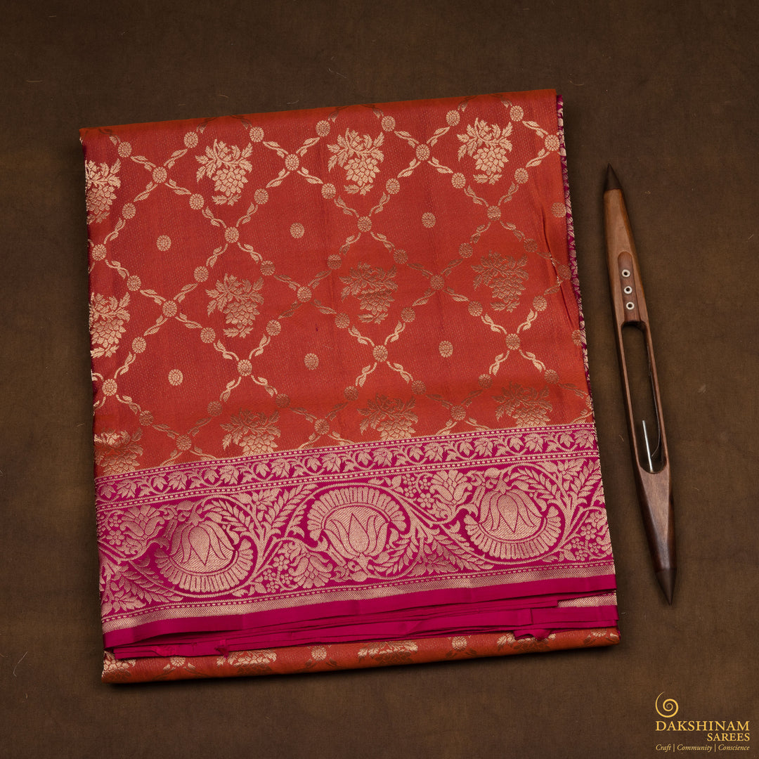Handwoven Orange with Pink Uppada Soft Silk Saree - 2757T012979DSC