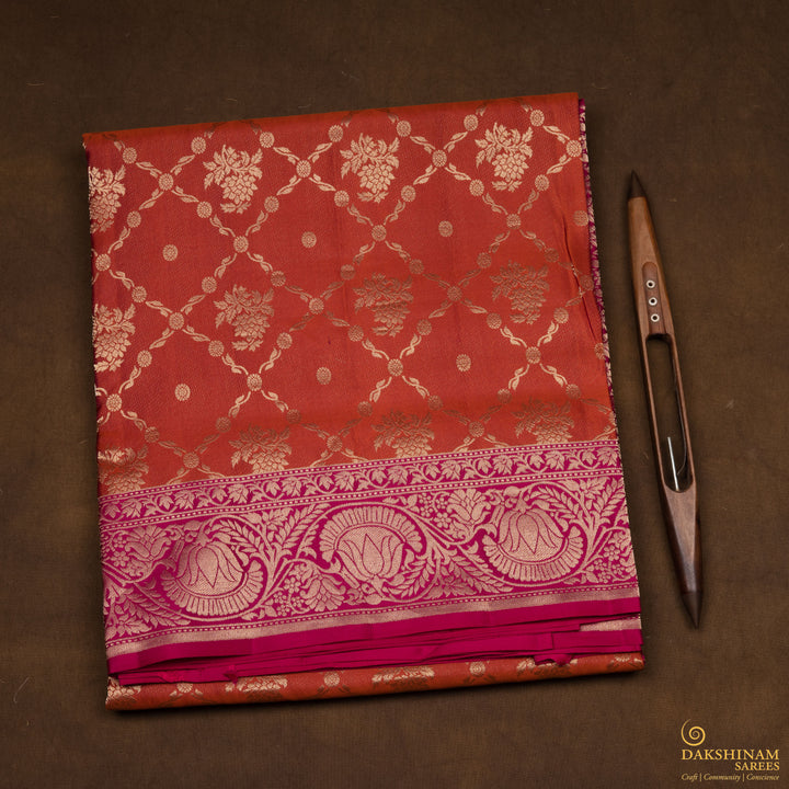 Handwoven Orange with Pink Uppada Soft Silk Saree - 2757T012979DSC