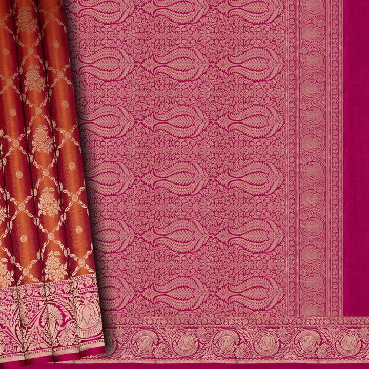 Handwoven Orange with Pink Uppada Soft Silk Saree - 2757T012979DSC
