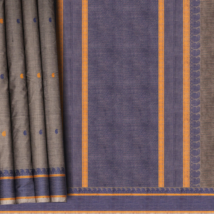 Handwoven Grey Kanjivaram cotton Saree - 2646T010829DSC