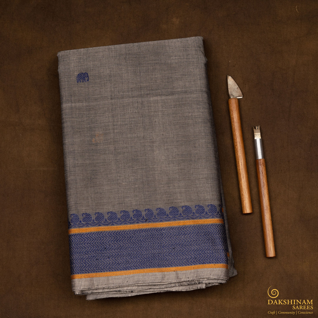Handwoven Grey Kanjivaram cotton Saree - 2646T010829DSC