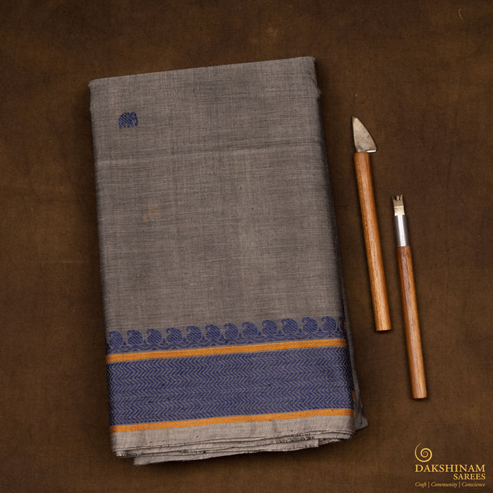 Handwoven Grey Kanjivaram cotton Saree - 2646T010829DSC