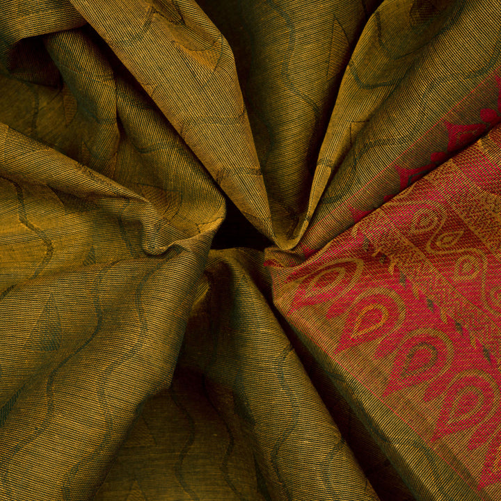 Handwoven Green South Cotton Saree - 2664T012850DSC