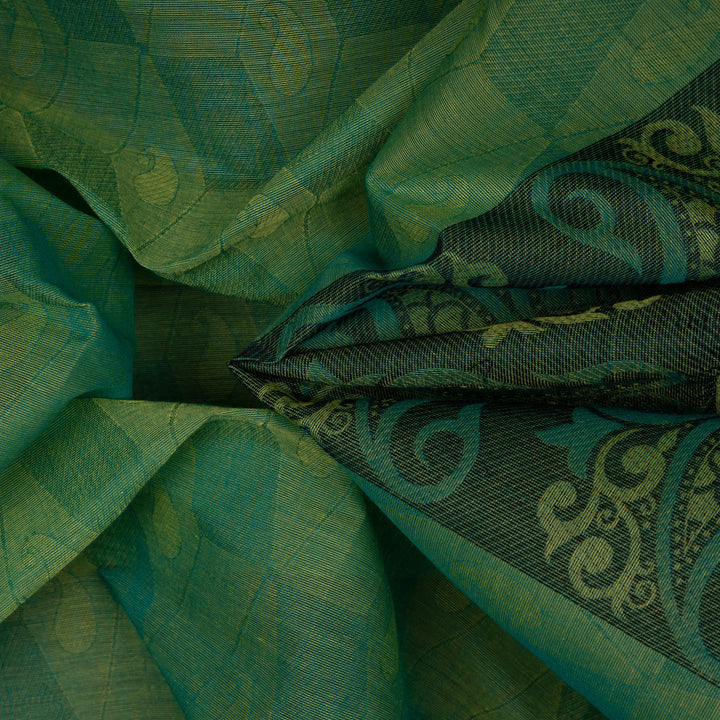 Handwoven Green South Cotton Saree - 2668T012847DSC