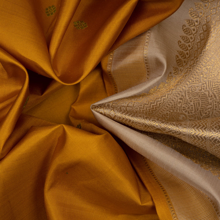 Handwoven Yellow with Beige Kanjivaram Silk Saree - 2681T013042DSC