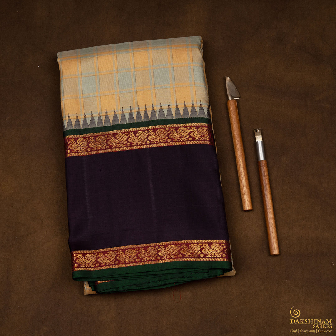 Handwoven Multicolour with Blue Kanjivaram Silk Saree - 2683T012537DSC