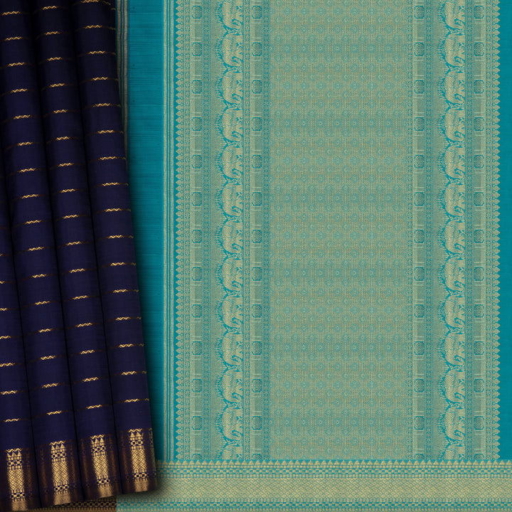Handwoven Blue Kanjivaram Silk Saree - 2684T010891DSC